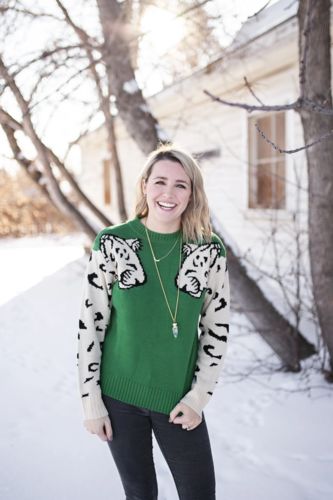 Customer photo review of Beriful Snow Leopard Design Knit Sweater