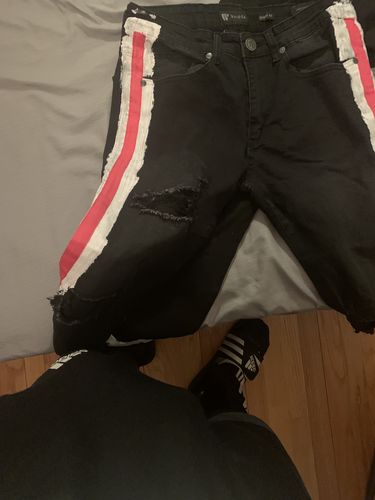 Customer photo review of Side Paint Stripe Athletic Track Denim Black - Pink (M4700D)