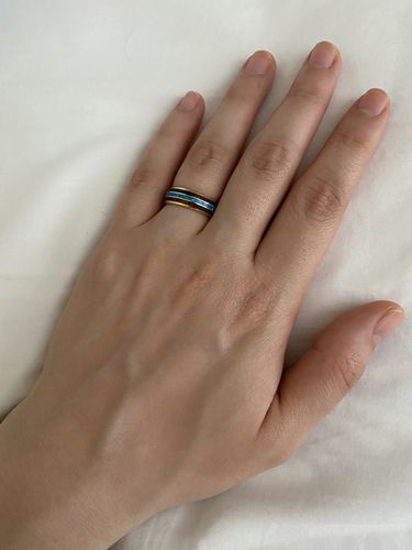 Customer photo review of Solid Yellow Gold(10K) Opal Koa Wood Ring Triple Row Dome Shape 6mm