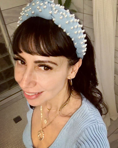 Customer photo review of SKY BLUE BEADED WOVEN HEADBAND
