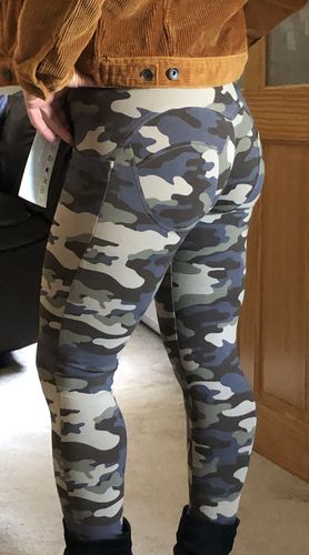Customer photo review of 2020 Mid/High Waist Blue Color Eco-Leather Pants Lifts &Supports