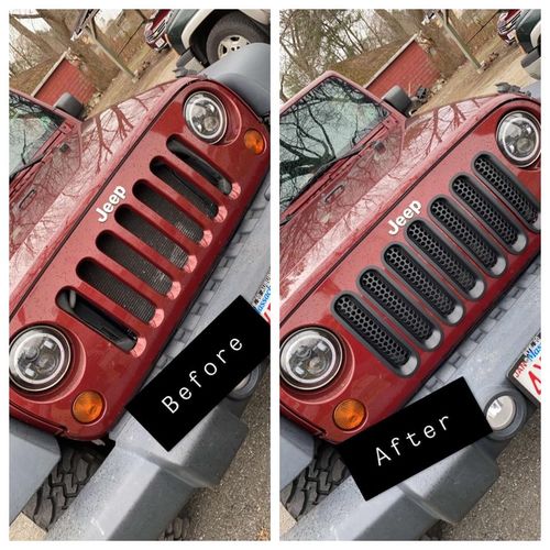 Customer photo review of Clip-in Mesh Grill Inserts for 07-15 Jeep Wrangler JK (Matte Black)