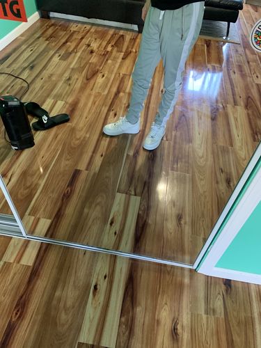 Customer photo review of Premium Side Stripe Zip Pocket Track Pants (Grey - White)