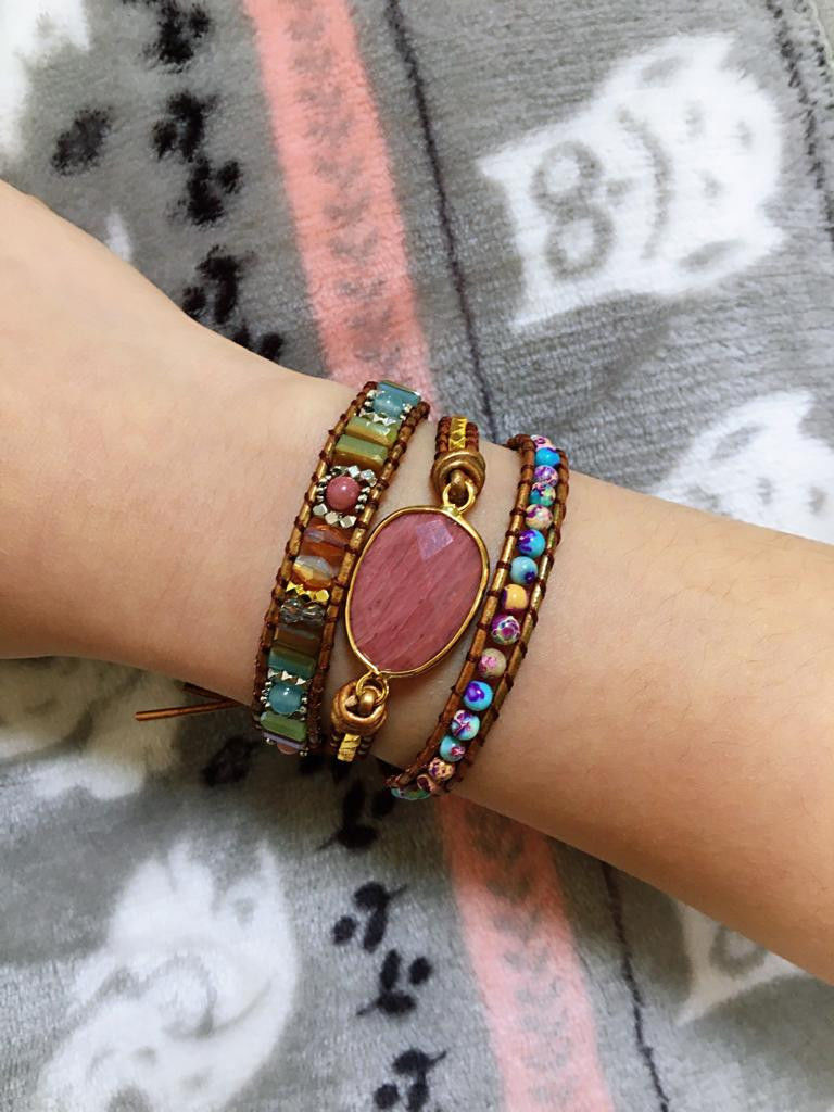 Customer photo review of Natural Rhodonite & Jasper Wrap Bracelet