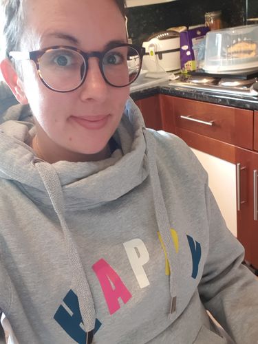Customer photo review of Happy Cowl Neck Hoodie