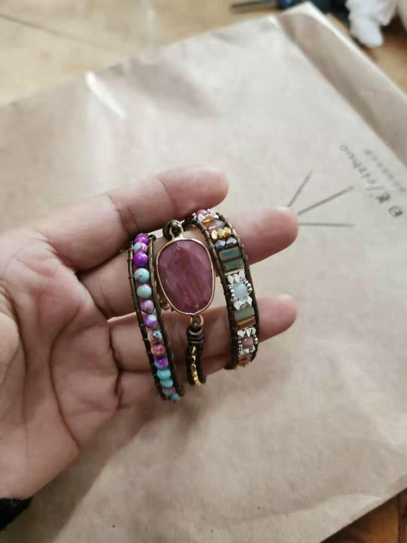 Customer photo review of Natural Rhodonite & Jasper Wrap Bracelet