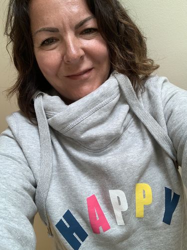 Customer photo review of Happy Cowl Neck Hoodie