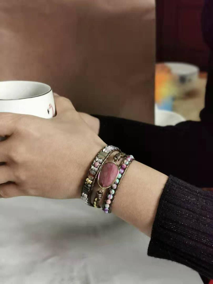 Customer photo review of Natural Rhodonite & Jasper Wrap Bracelet