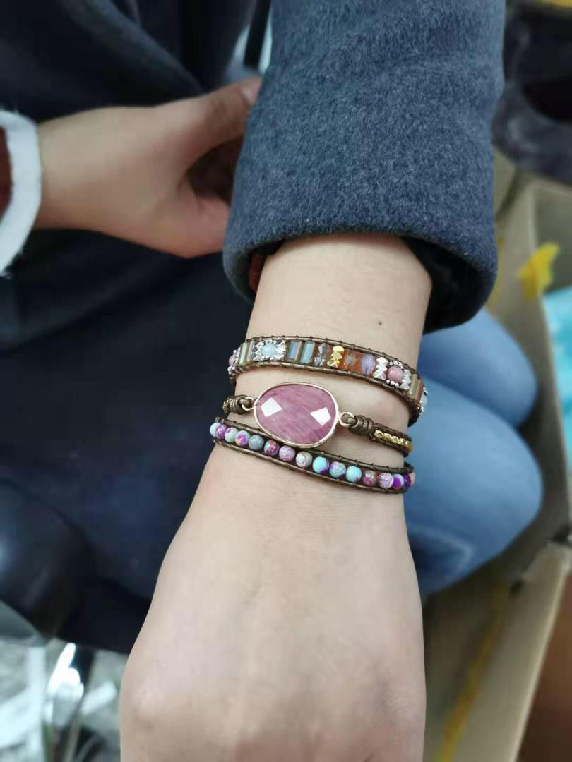 Customer photo review of Natural Rhodonite & Jasper Wrap Bracelet