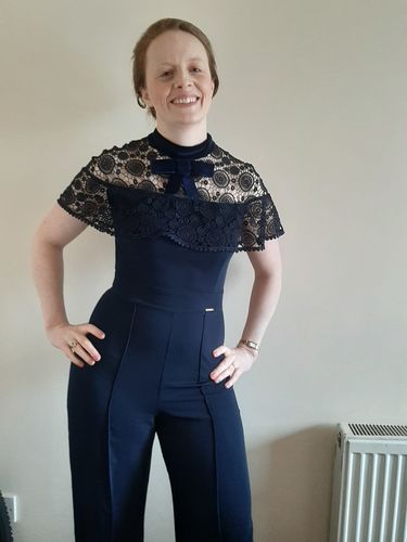 Customer photo review of Holly Navy Crochet & Velvet Jumpsuit
