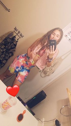 Customer photo review of Pocket Biker Shorts - Tie Dye