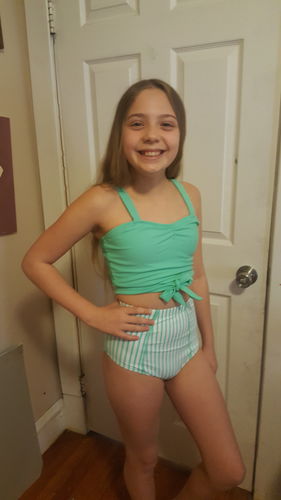 Customer photo review of Beach Bum Bottom | Mint & White Thin Stripes | Final Sale