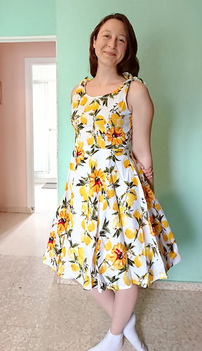 Customer photo review of White 1950s Lemon Swing Dress