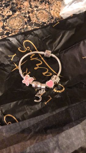 Customer photo review of Children's Pink 'Happy 5th Birthday' Silver Plated Charm Bead Bracelet