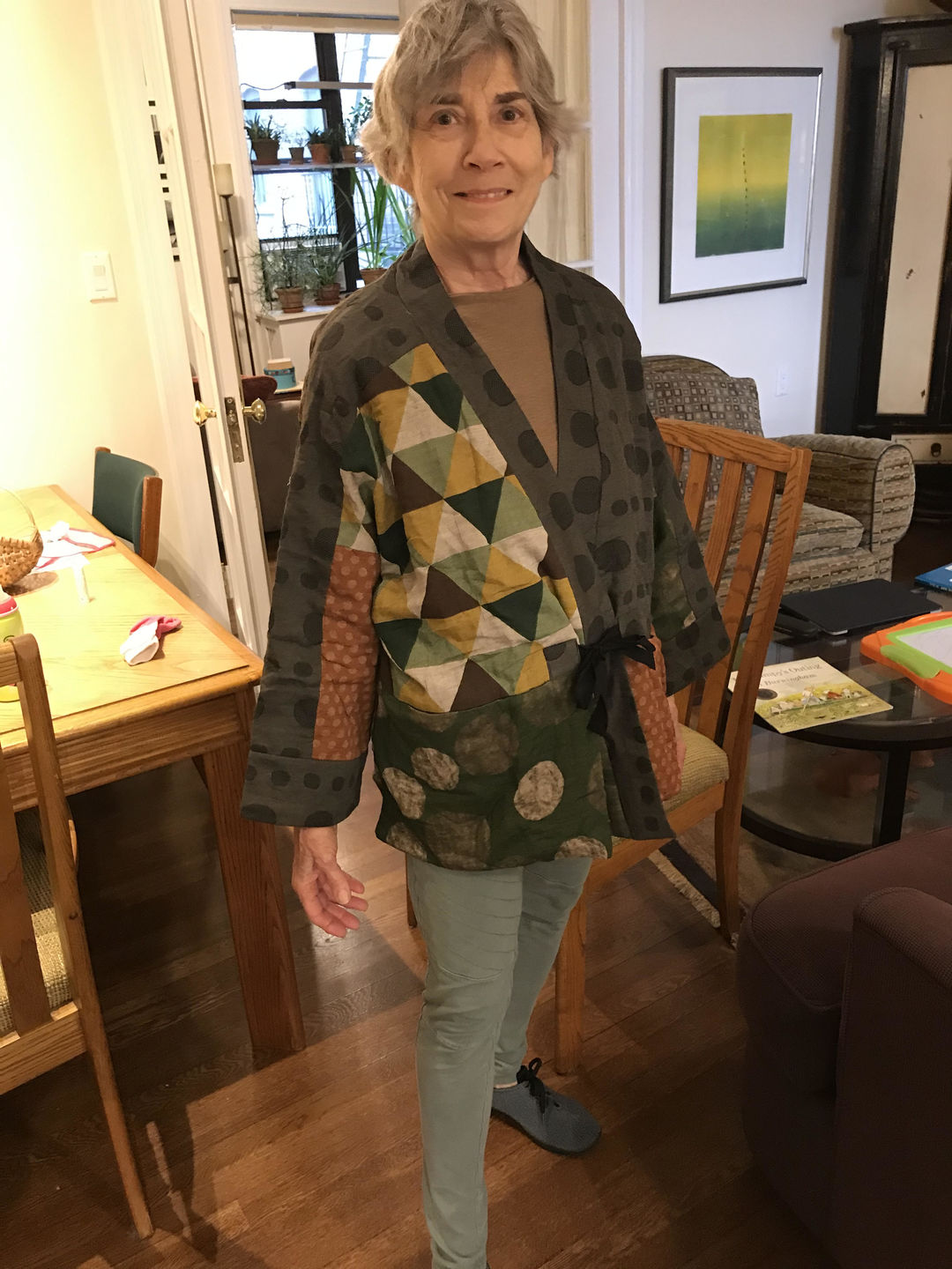 Customer photo review of Plus Size - Irregular Geometric Pattern Retro 100% Cotton Coat