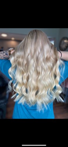 Customer photo review of Tape in Hair Extensions 100% Remy Human Hair 20 Pieces 50 Grams Blonde (#613)