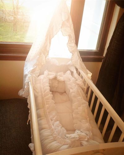 Customer photo review of Personalised White Frilly Bling Baby Sleep Nest Pod