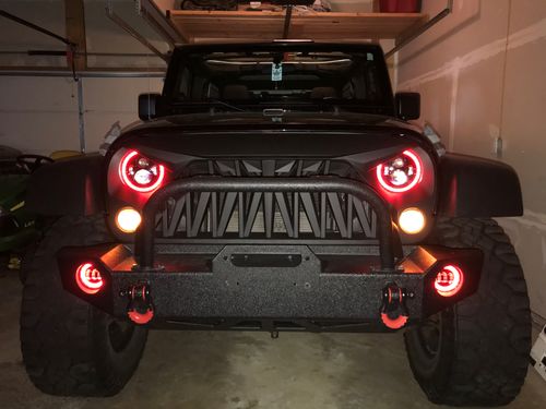 Customer photo review of Shark Grille & RGB Halo Headlights & RGB Halo Fog Lights Combo for Jeep Wrangler JK
