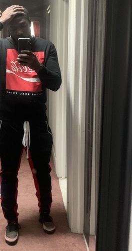 Customer photo review of Zip Pocket Dual Stripe Track Pants Black - Red (M4386PS)
