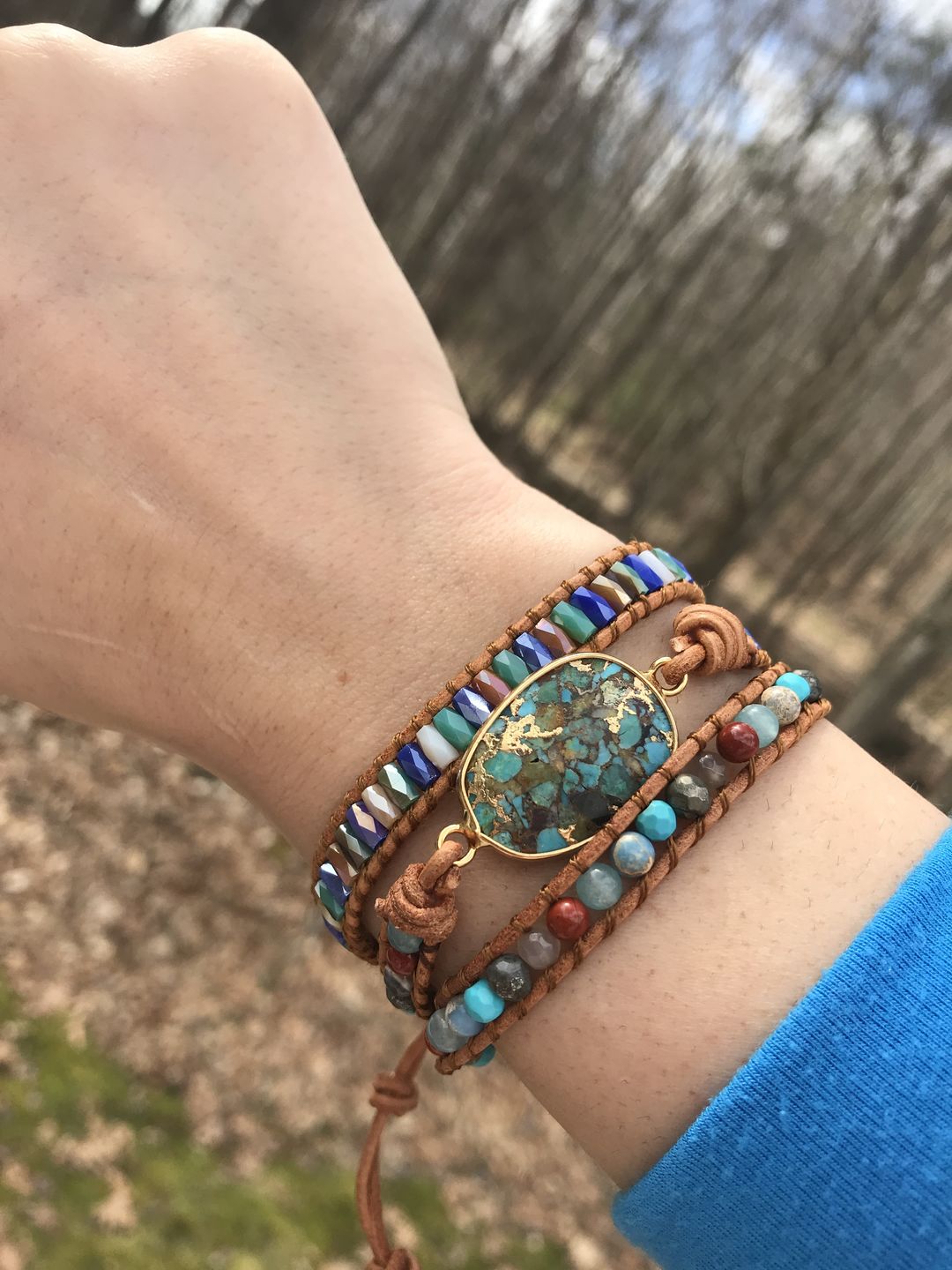 Customer photo review of Natural Turquoise & Jasper Wrap Bracelet