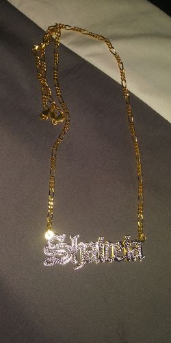 Customer photo review of Double Plated Gothic Angelina Style Name Necklace