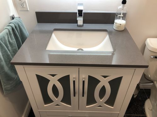 Customer photo review of CCS11- 30" White Cabinet , Grey / White Quartz Countertop, Floor Standing Bathroom Vanity