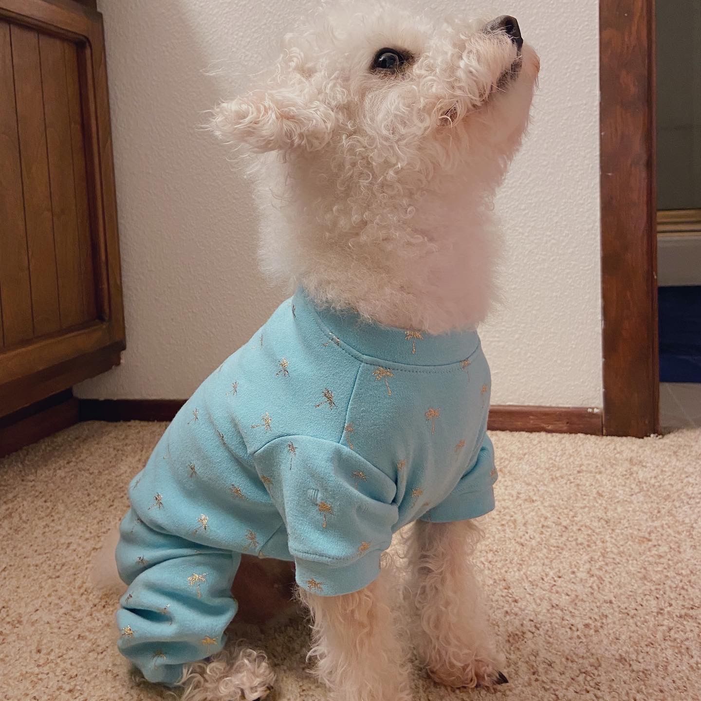 Customer photo review of Handmade Cotton Pajamas - Gold Palm Trees