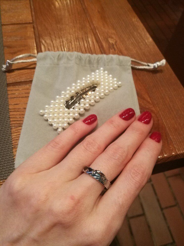 Customer photo review of The great wave off kanagawa couple rings