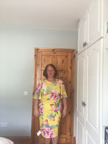 Customer photo review of Kaitlyn Yellow Floral Side Pleat Dress