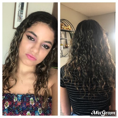 Customer photo review of Sample Curly Hair Wash and Go System with Organic Argan Oil for Softening Hair with Lemon Creme Fragrance (Step 1 - 4)