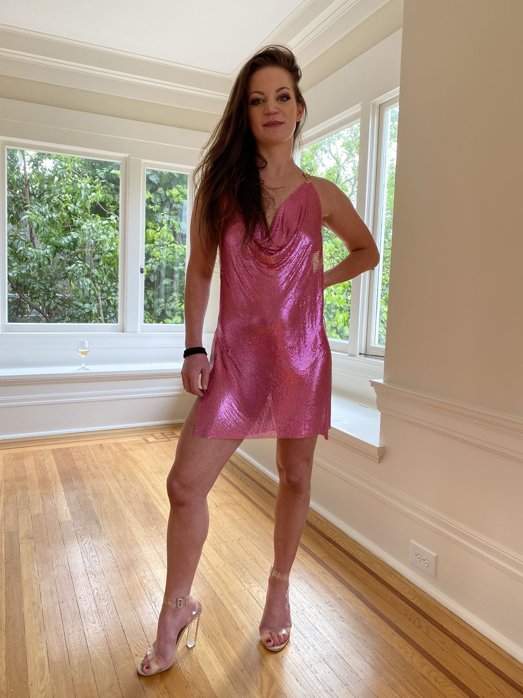 Customer photo review of Pink Backless Chainmail Dress