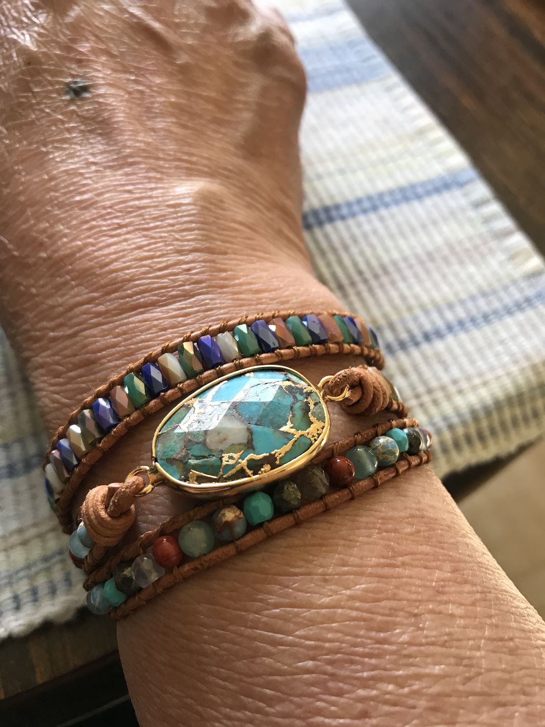 Customer photo review of Natural Turquoise & Jasper Wrap Bracelet