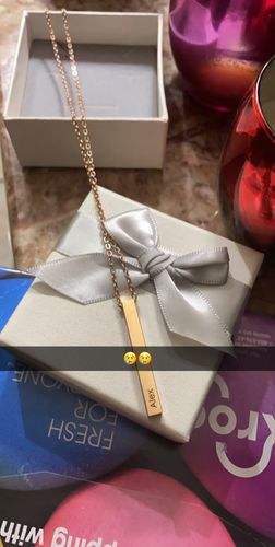 Customer photo review of Engraved 3D Bar Necklace