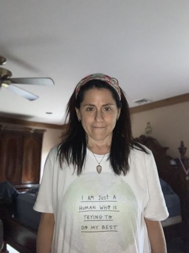 Customer photo review of I Am Just A Human Who Is Trying To Do My Best -- T-Shirt