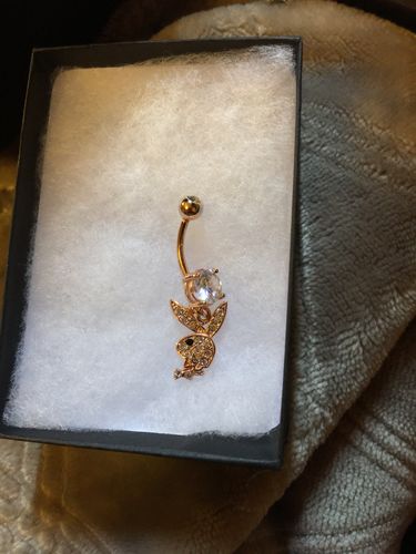 Customer photo review of Rose Gold Playboy Bunny Dangle Belly Button Ring