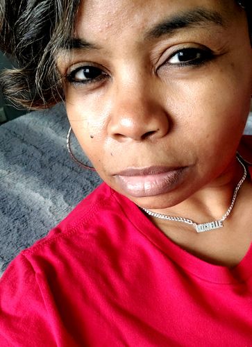 Customer photo review of Block Mini Name Necklace with Cuban Chain