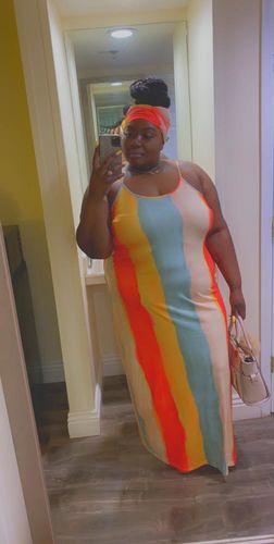 Customer photo review of Rebdolls "Playing In Color" Striped Maxi Dress w. Belt