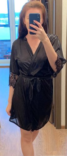 Customer photo review of Open Front Lace Trim Long Sleeve Robe