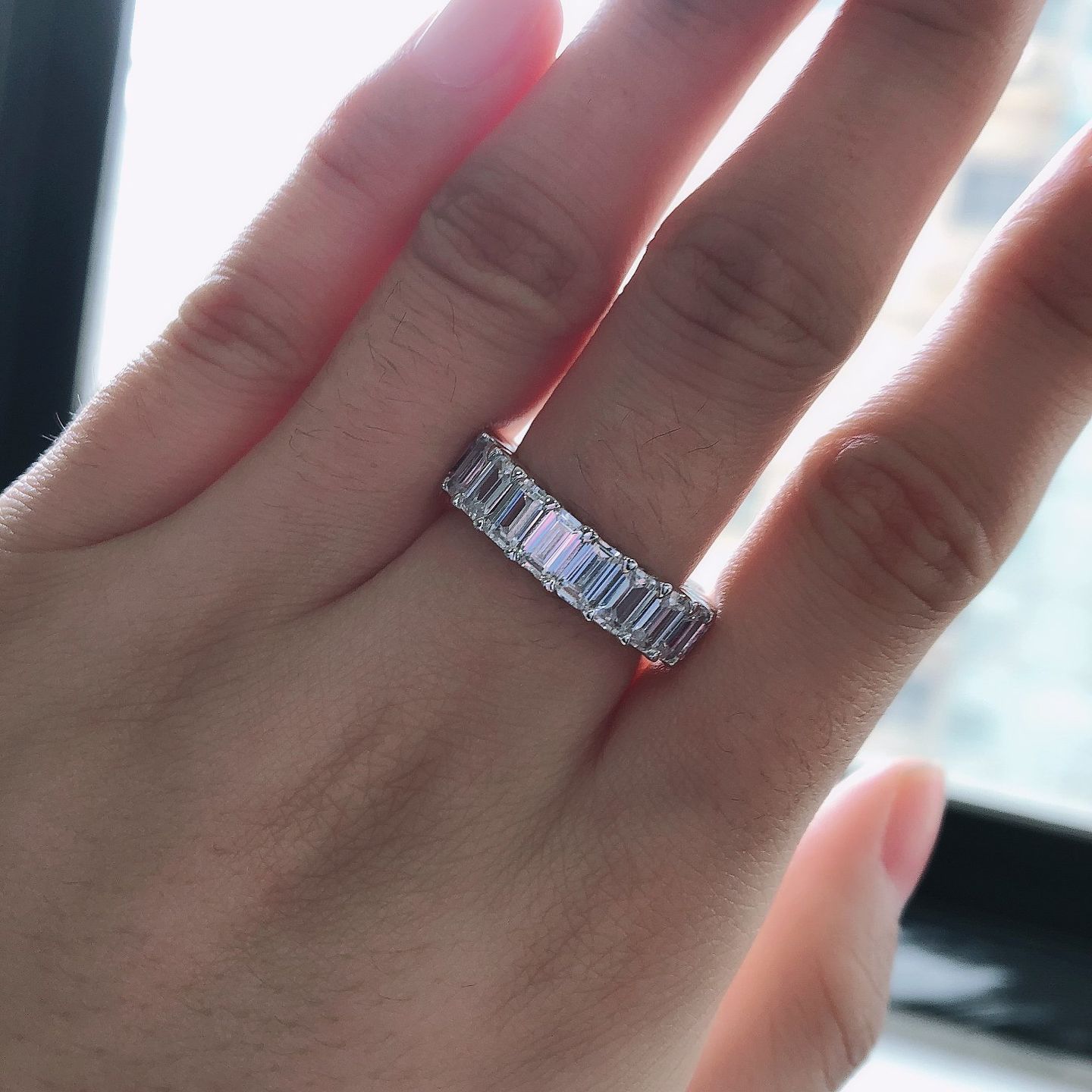 Customer photo review of Louily Eternity 5 Ct Emerald Cut Women's Wedding Band In Sterling Silver