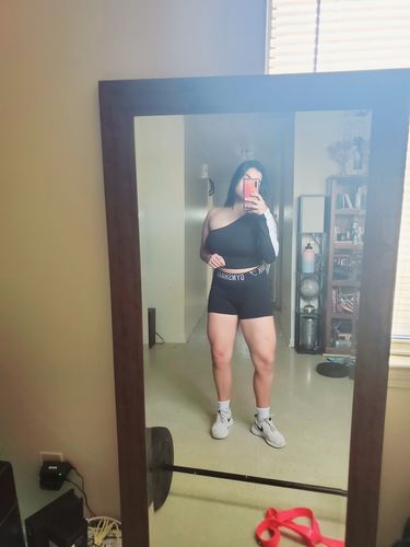 Customer photo review of Soft Color Block One Shoulder Cropped Top - Black