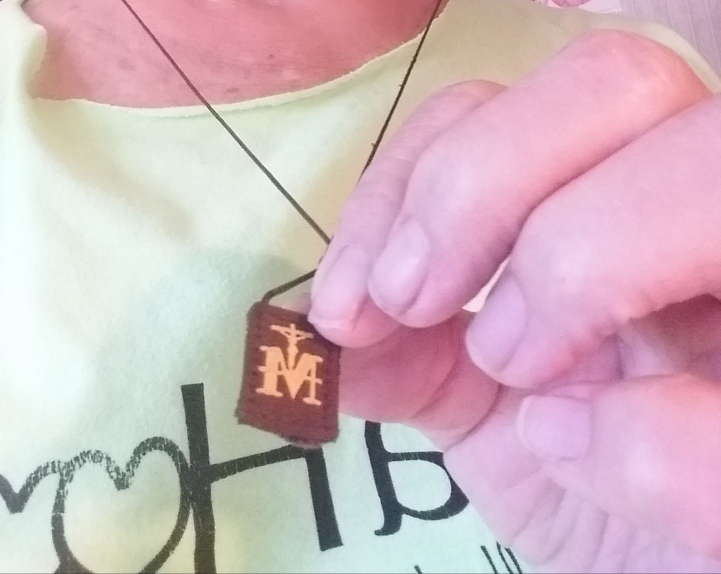 Customer photo review of Premium Brown Scapular, Brown & Gold (Mini)