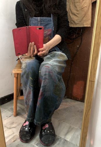 Customer photo review of Leaf Printed Casual Distressed Denim Jumpsuit