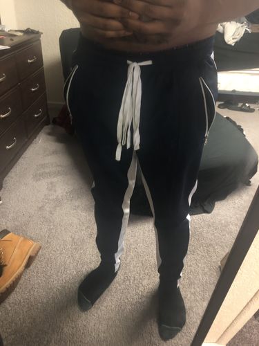 Customer photo review of Zip Pocket Dual Stripe Track Pants Navy - White (M4386PS)
