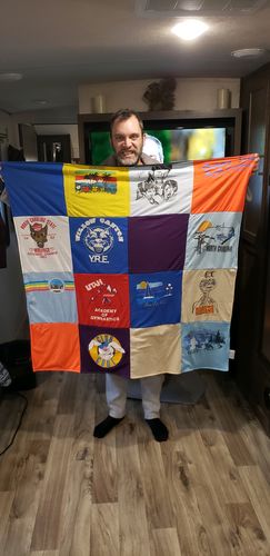 T-shirt quilt with camping, fishing themes by Diane from NC