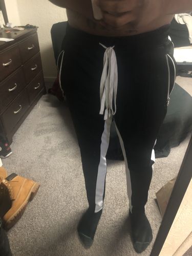 Customer photo review of Zip Pocket Dual Stripe Track Pants (Black-White)