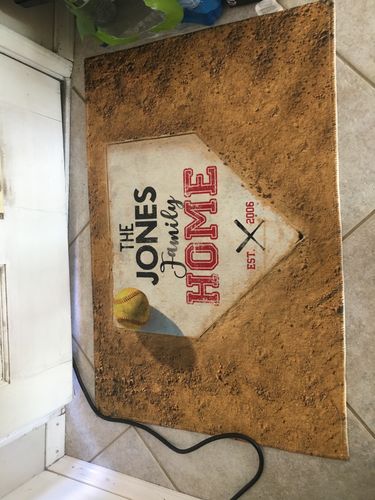 Customer photo review of Personalized Home Plate Welcome Mat