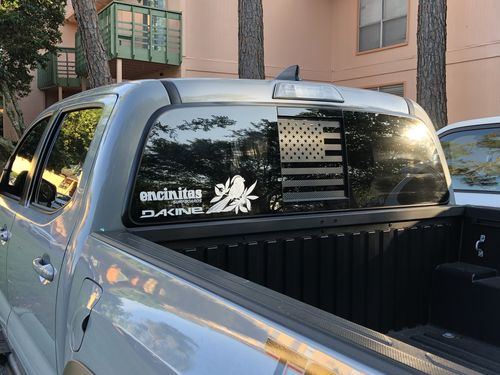 Customer photo review of Rear window slider American flag decal fits 2016-2020 Toyota Tacoma