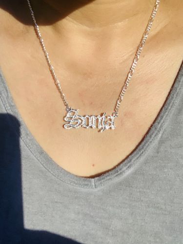 Customer photo review of Double Plated Gothic Angelina Style Name Necklace