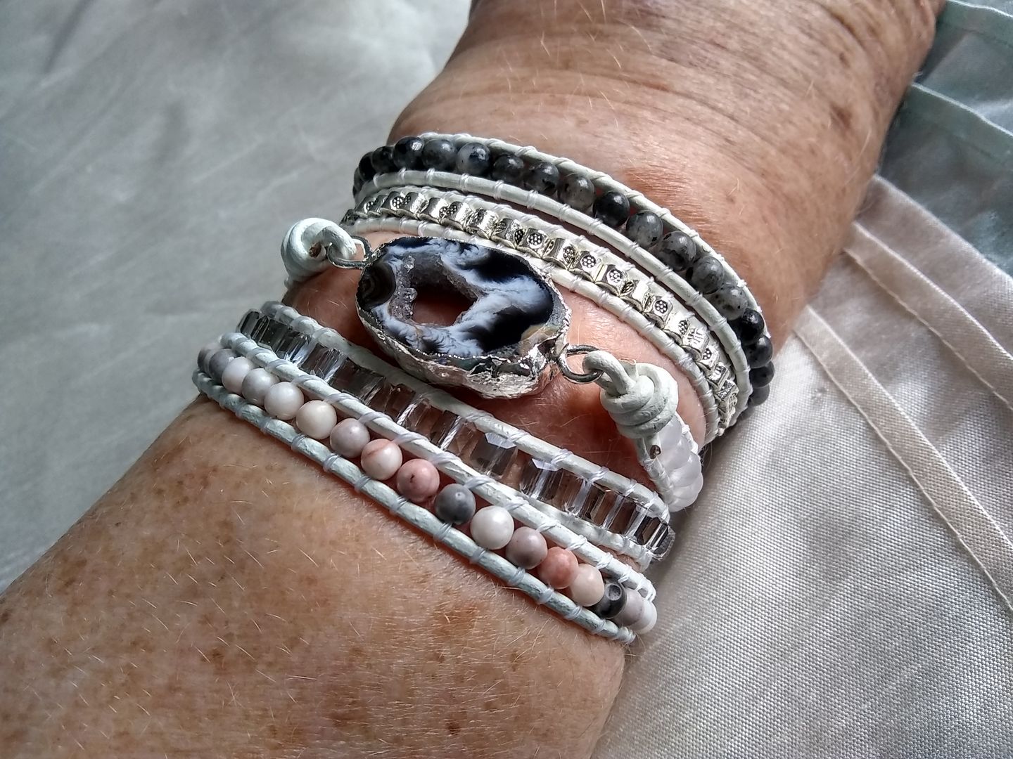 Customer photo review of White Labradorite Wrap Bracelet
