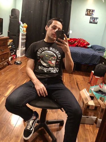 Customer photo review of Chingon Motorcycles Grease Monkey T-Shirt (Front Print)